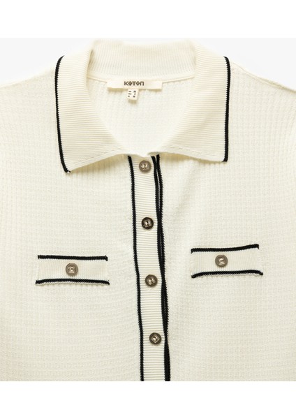 Renk Kontrast Detaylı Kısa Kollu Düğmeli Triko Polo Yaka Hırka indirimleri