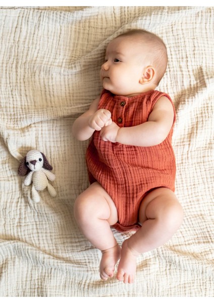 Müslin Pamuk Bebek Tulumu Turuncu