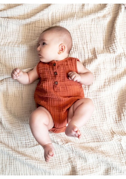Müslin Pamuk Bebek Tulumu Turuncu