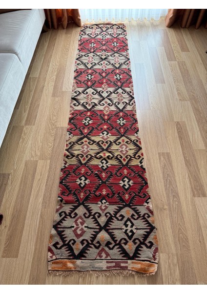 65 x 295 cm El Dokuma Türk Yolluk, Koç Boynuzlu ve Akrep Motifleri, Mükemmel Kondisyon, Benzersiz Bohem Ev Dekoru fiyatları