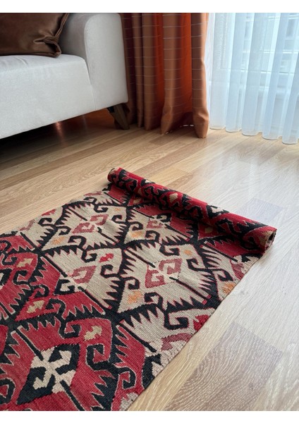 65 x 295 cm El Dokuma Türk Yolluk, Koç Boynuzlu ve Akrep Motifleri, Mükemmel Kondisyon, Benzersiz Bohem Ev Dekoru indirimleri