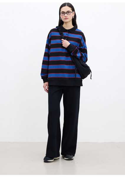 Polo Yaka Oversıze Sweatshırt Mavi fiyatları