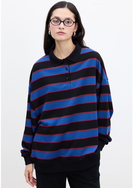 Polo Yaka Oversıze Sweatshırt Mavi modelleri