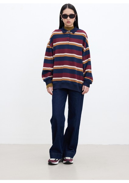 Polo Yaka Oversıze Sweatshirt Bordo