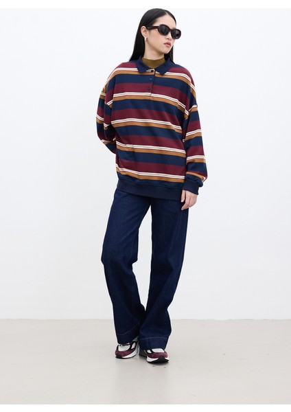 Polo Yaka Oversıze Sweatshirt Bordo