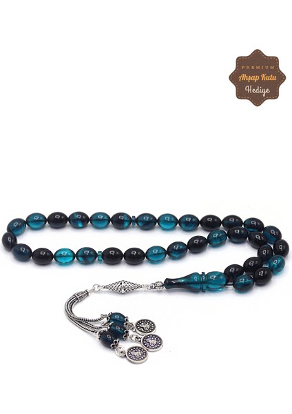 Mavi Hareli 925 Ayar Gümüş Püsküllü Ateş Kehribar Tesbih 201023674