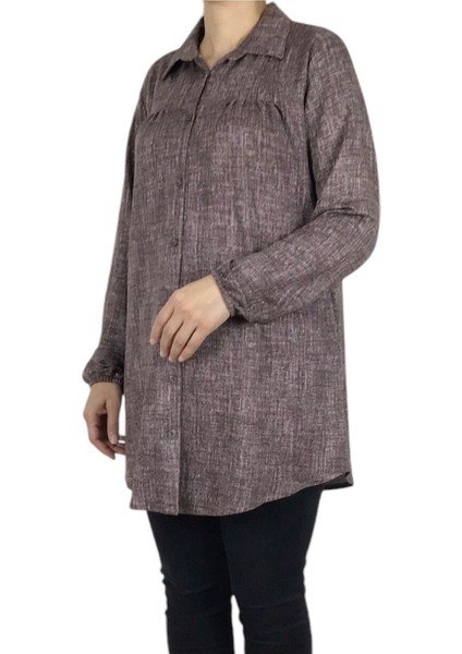 Mevsimlik Kolları Lastikli Boydan Düğmeli Gömlek