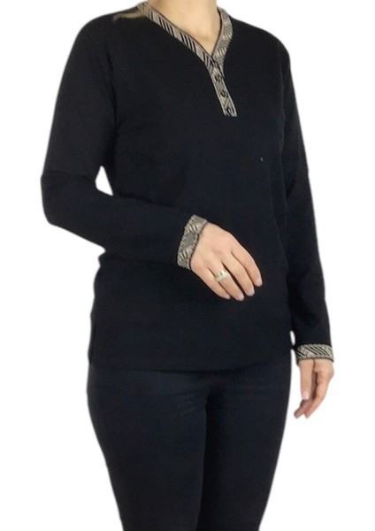 Kadın V Yaka Kolağzı ve Yakası Desenli Mevsimlik Nergis Bluz modelleri