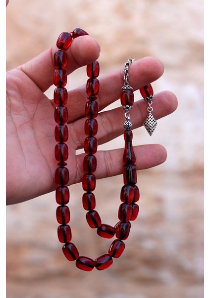 Bordo Kapsül Kesim 925 Ayar Gümüş Püsküllü Ateş Kehribar Tesbih 201023767 fiyatları