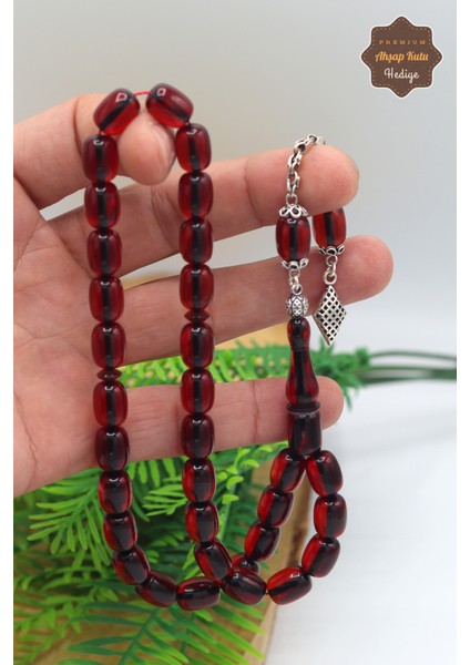 Bordo Kapsül Kesim 925 Ayar Gümüş Püsküllü Ateş Kehribar Tesbih 201023767 indirimleri