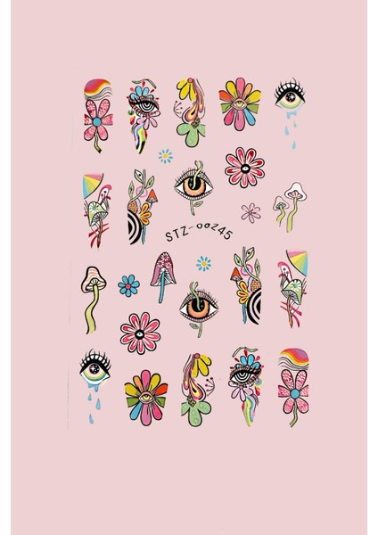 Retro Hippie Desenli Tırnak Stickerı Nail Art Süsü