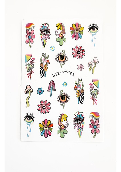 Retro Hippie Desenli Tırnak Stickerı Nail Art Süsü modelleri