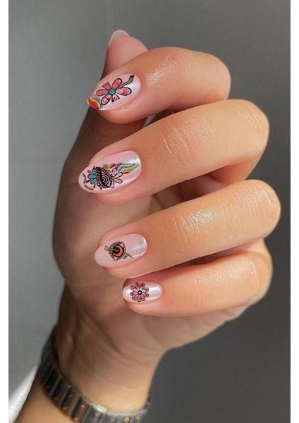 Retro Hippie Desenli Tırnak Stickerı Nail Art Süsü fırsatları