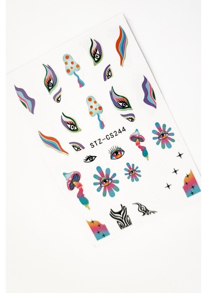 Retro Hippie Desenli Tırnak Stickerı Nail Art Süsü