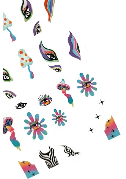 Retro Hippie Desenli Tırnak Stickerı Nail Art Süsü modelleri