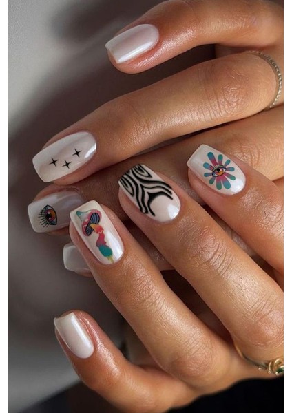 Retro Hippie Desenli Tırnak Stickerı Nail Art Süsü indirimleri