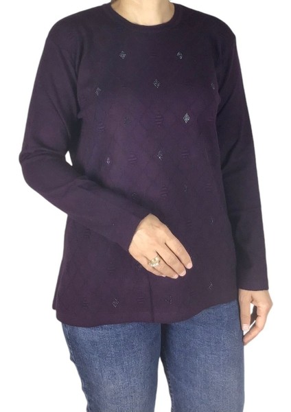 Kadın Mimoza Önü Taşlı Büyük Beden Anne Bluz modelleri