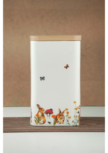 Tavşan Büyük Boy Vakumlu Bambu Kapaklı Porselen Baharatlık fiyatları