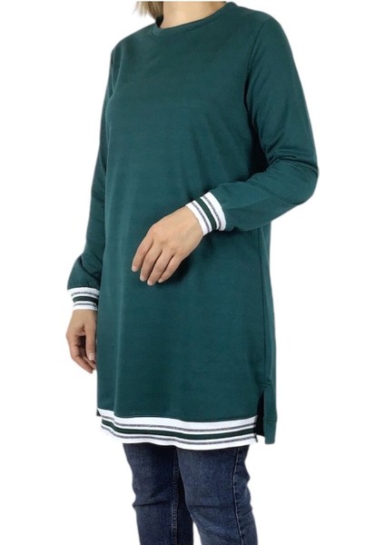 Kadın Kolağzı ve Etek Ucu Şeritli Ribana Iki Iplik Penye Spor Tunik fiyatları