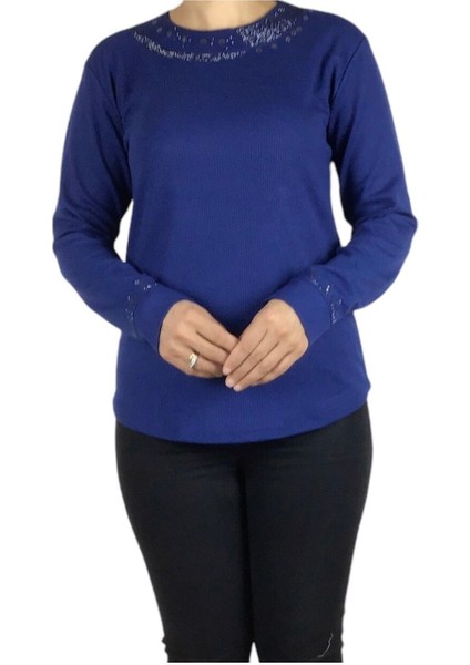 Kadın Yakası ve Kolları Taşlı Spor Bluz