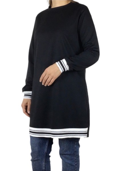 Kadın Kolağzı ve Etek Ucu Şeritli Ribana Iki Iplik Penye Spor Tunik fiyatları