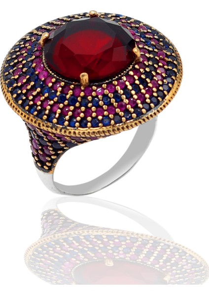 Yakut Taşlı Zirkon Süsleme Otantik Gümüş Kadın Yüzük 201023756