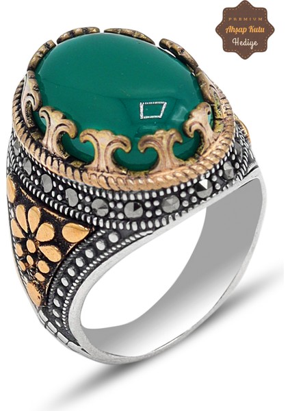 Yeşil Akik Taşlı Oval Model 925 Ayar Gümüş Erkek Yüzük 201023800