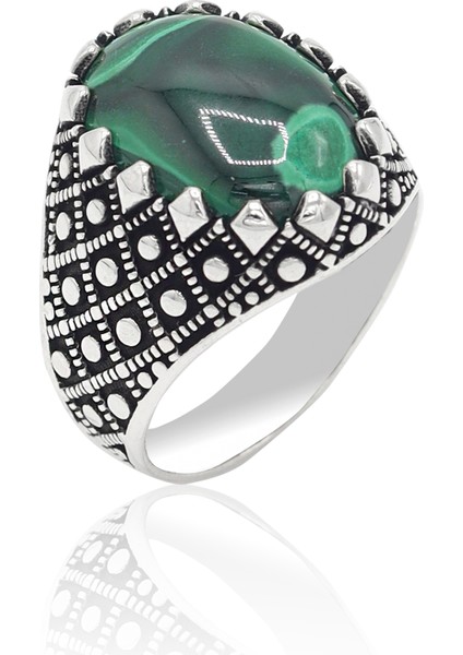 Malahit Taşlı 925 Ayar Gümüş Erkek Yüzük 201023700