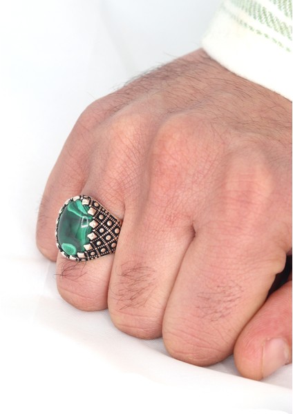 Malahit Taşlı 925 Ayar Gümüş Erkek Yüzük 201023700 fiyatları