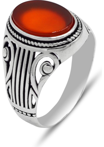 Akik Taşlı Oval Model 925 Ayar Gümüş Erkek Yüzük 201023798