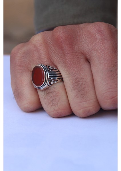 Akik Taşlı Oval Model 925 Ayar Gümüş Erkek Yüzük 201023798 fiyatları