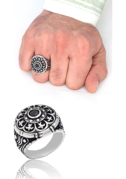 Siyah Zirkon Taşlı 925 Ayar Gümüş Erkek Yüzük 201023724 fiyatları