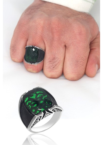 Zümrüt Taşlı 925 Ayar Gümüş Erkek Yüzük 201023707 fiyatları