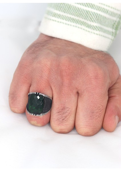 Zümrüt Taşlı 925 Ayar Gümüş Erkek Yüzük 201023707 modelleri