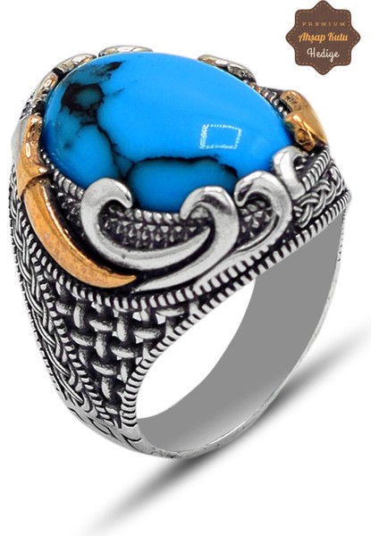 Damarlı Firuze Taşlı 925 Ayar Gümüş Erkek Yüzük 201023802