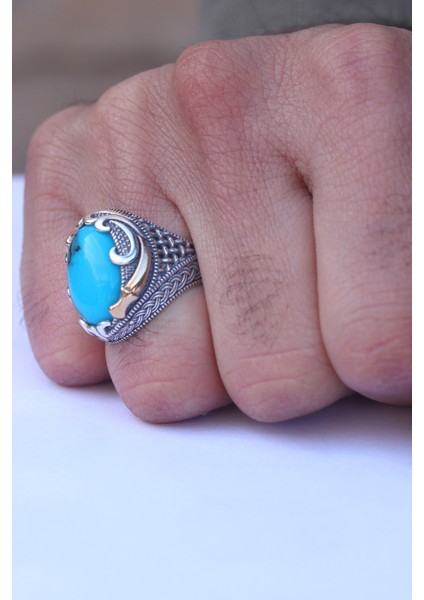 Damarlı Firuze Taşlı 925 Ayar Gümüş Erkek Yüzük 201023802 fiyatları