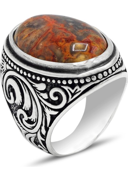 Güneş Taşı Sarmaşık Model 925 Ayar Gümüş Erkek Yüzük 201023792