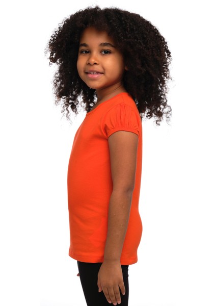 Turuncu Basic Kız Çocuk Sıfır Yaka Karpuz Kol Tişört fiyatları