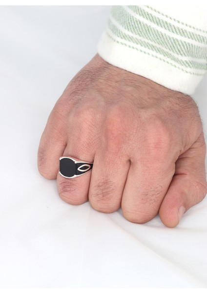 Siyah Mineli Mekik Model 925 Ayar Gümüş Erkek Yüzük 201023721