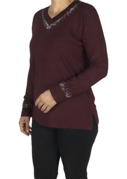 Kadın Nergis Taşlı V Yaka Mevsimlik Bluz fiyatları