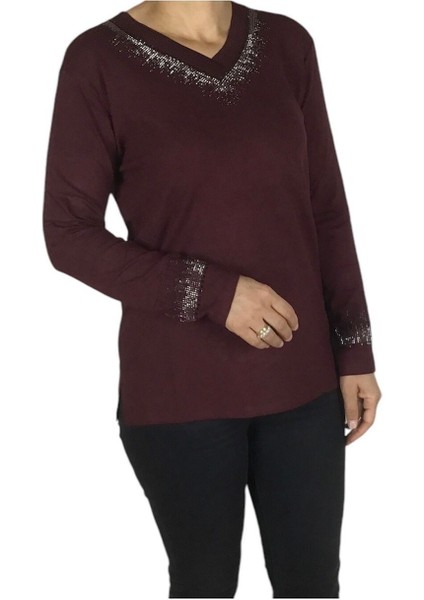 Kadın Nergis Taşlı V Yaka Mevsimlik Bluz modelleri