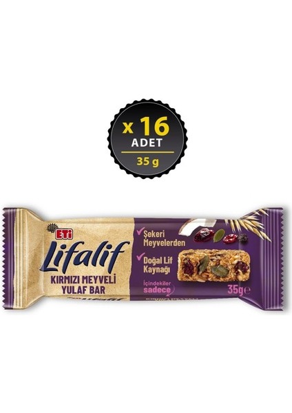 Lifalif Kırmızı Meyveli Yulaf Bar 35 gr x 16 Adet