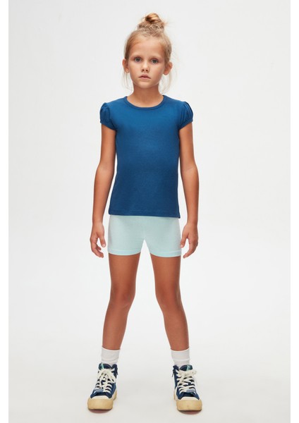 İndigo Basic Kız Çocuk Sıfır Yaka Karpuz Kol Tişört