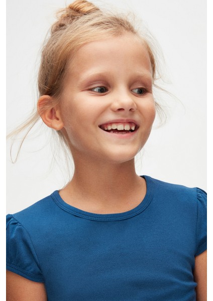 İndigo Basic Kız Çocuk Sıfır Yaka Karpuz Kol Tişört indirimleri
