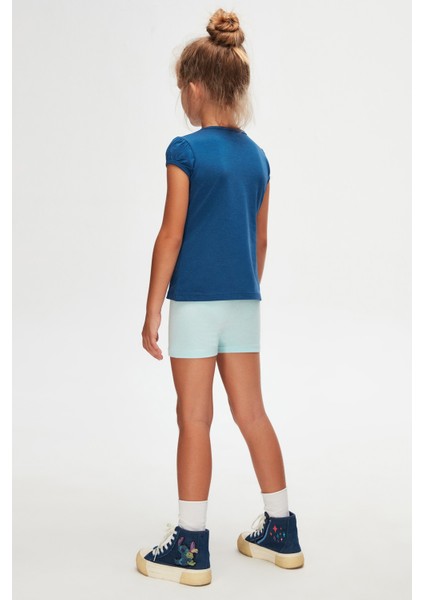 İndigo Basic Kız Çocuk Sıfır Yaka Karpuz Kol Tişört