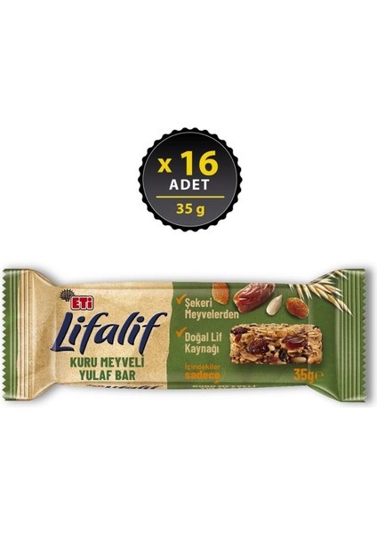 Lifalif Kuru Meyveli Yulaf Bar 35 gr x 16 Adet
