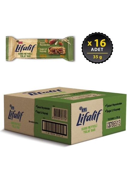 Lifalif Kuru Meyveli Yulaf Bar 35 gr x 16 Adet