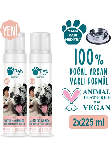 Kediler Ve Köpekler İçin Durulanmayan Köpük Şampuan Çilek 2X225 Ml 100% Doğal Argan Yağlı