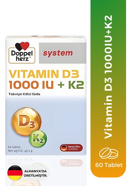 Vitamin D3+K2 Içeren 60 Tablet