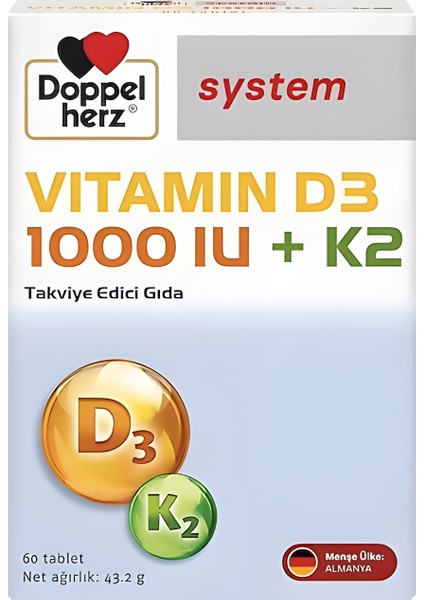 Vitamin D3+K2 Içeren 60 Tablet
